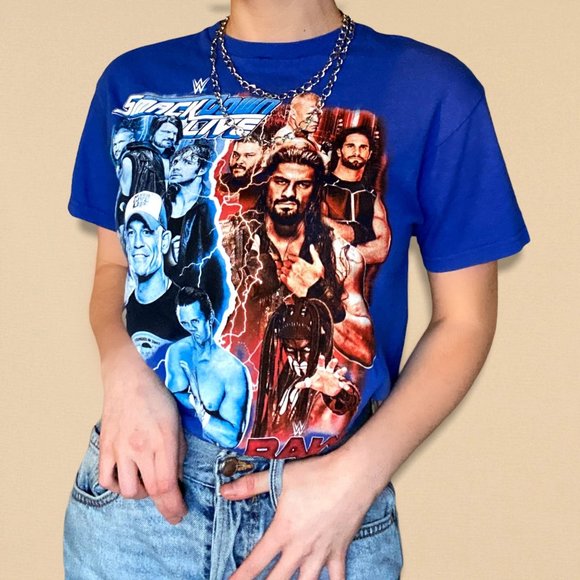 Electric Blue WWE Wrestling Smack Down Live Retro Graphic Tee Size Small - Picture 1 of 5